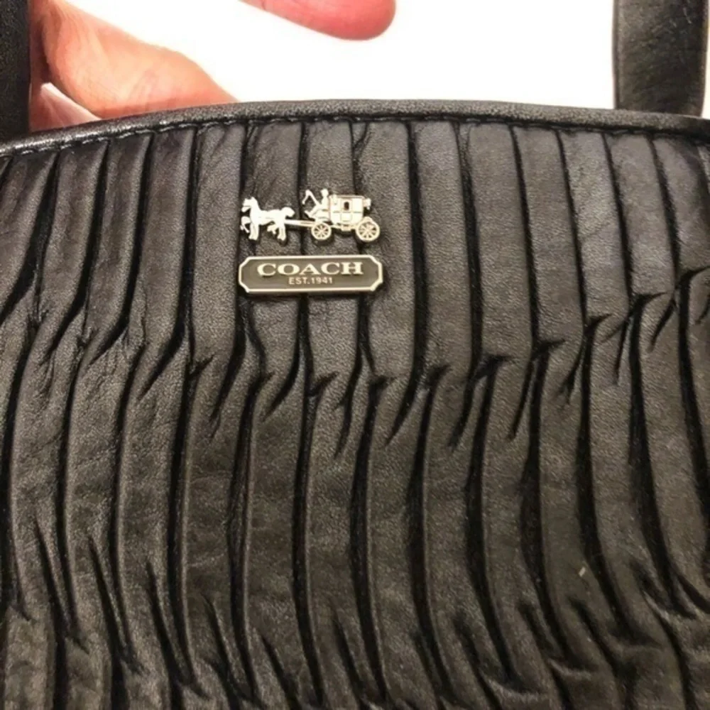 Coach Madison Gathered Leather Small Handbag Black Silver rare beautiful